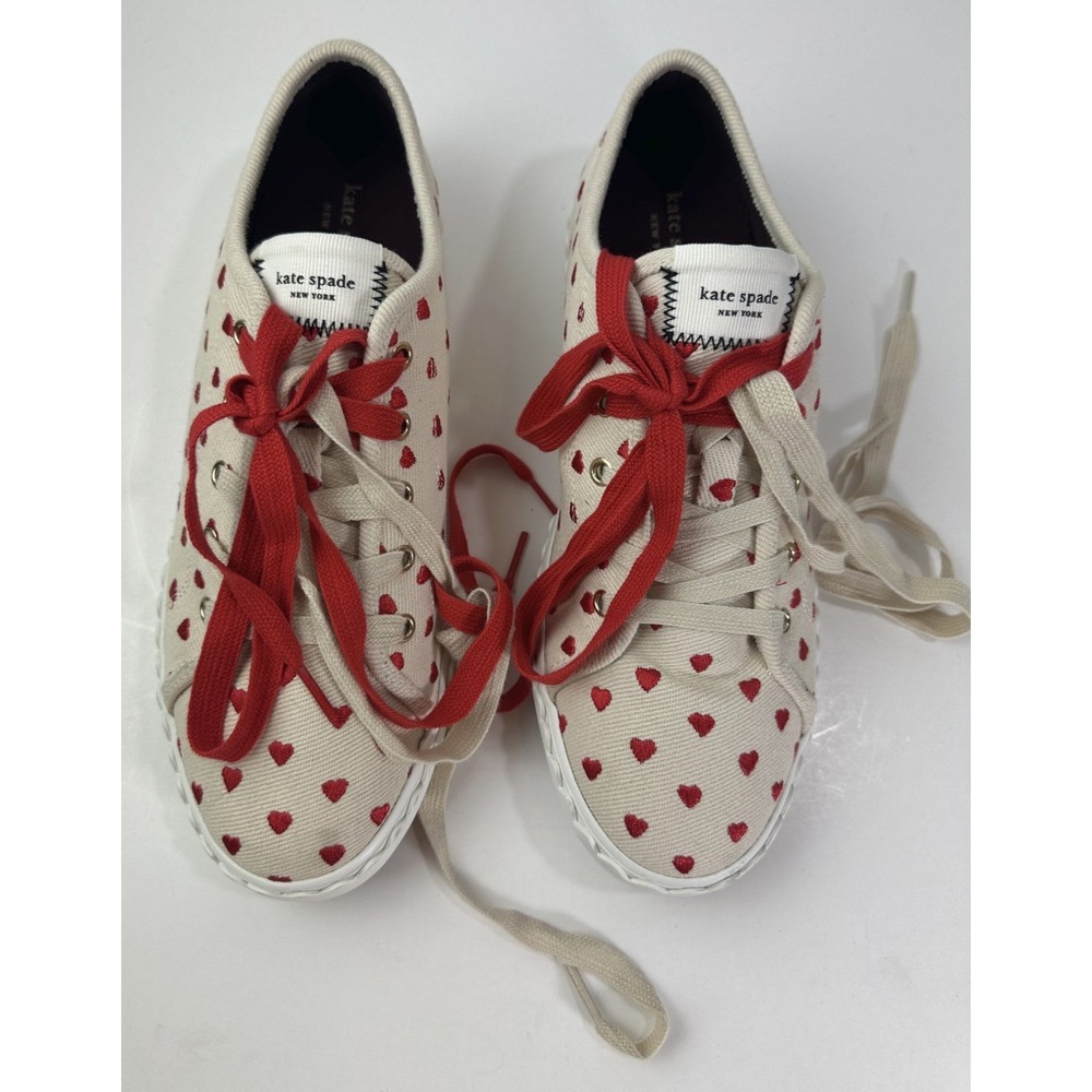 Kate Spade New York Vale Sneakers Red Heart Embroidered Canvas Shoes EUC Size 9 - Picture 15 of 16